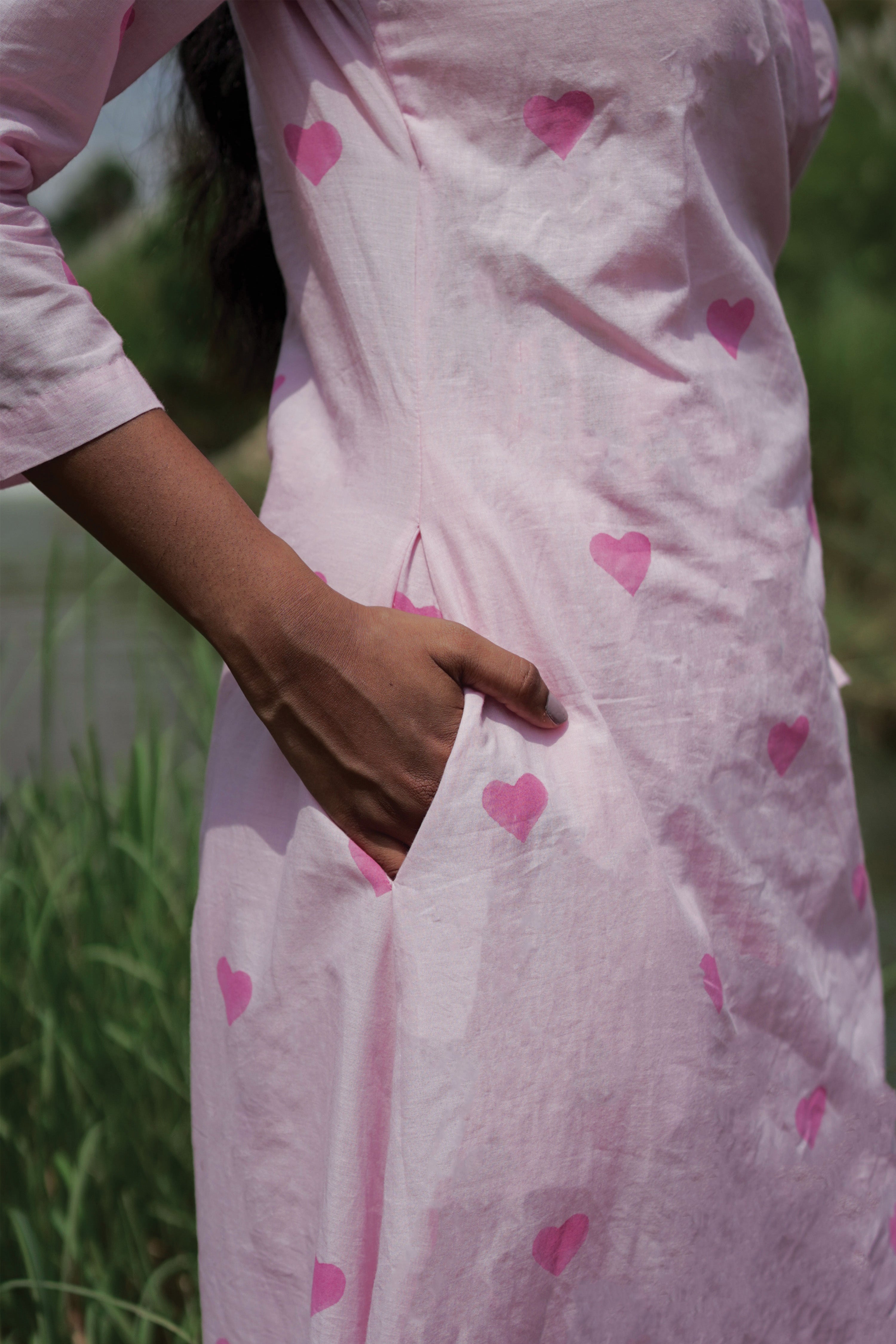 Pihu I Baby pink Cotton Hand Block printed Kurta-pant set