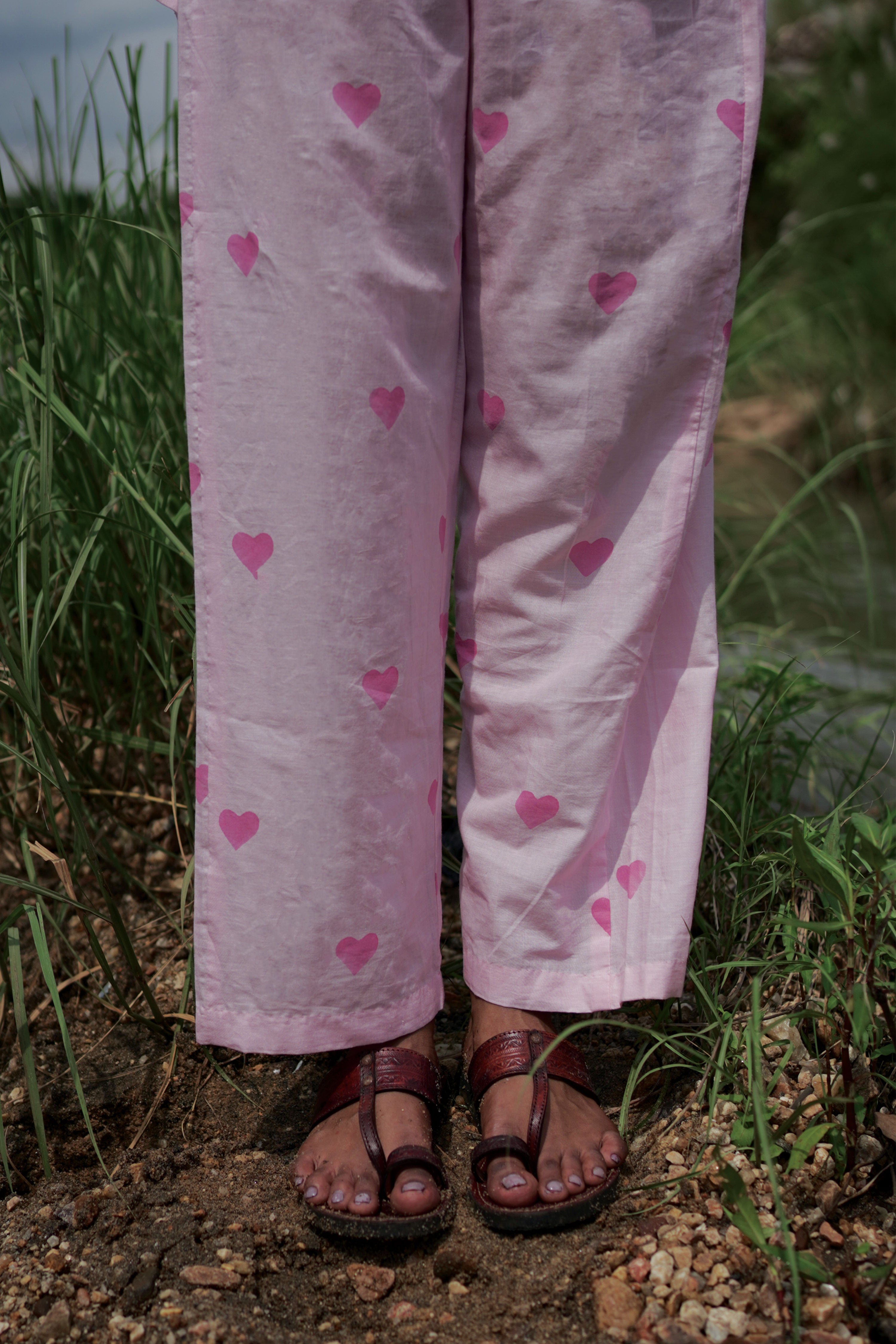 Pihu I Baby pink Cotton Hand Block printed Kurta-pant set