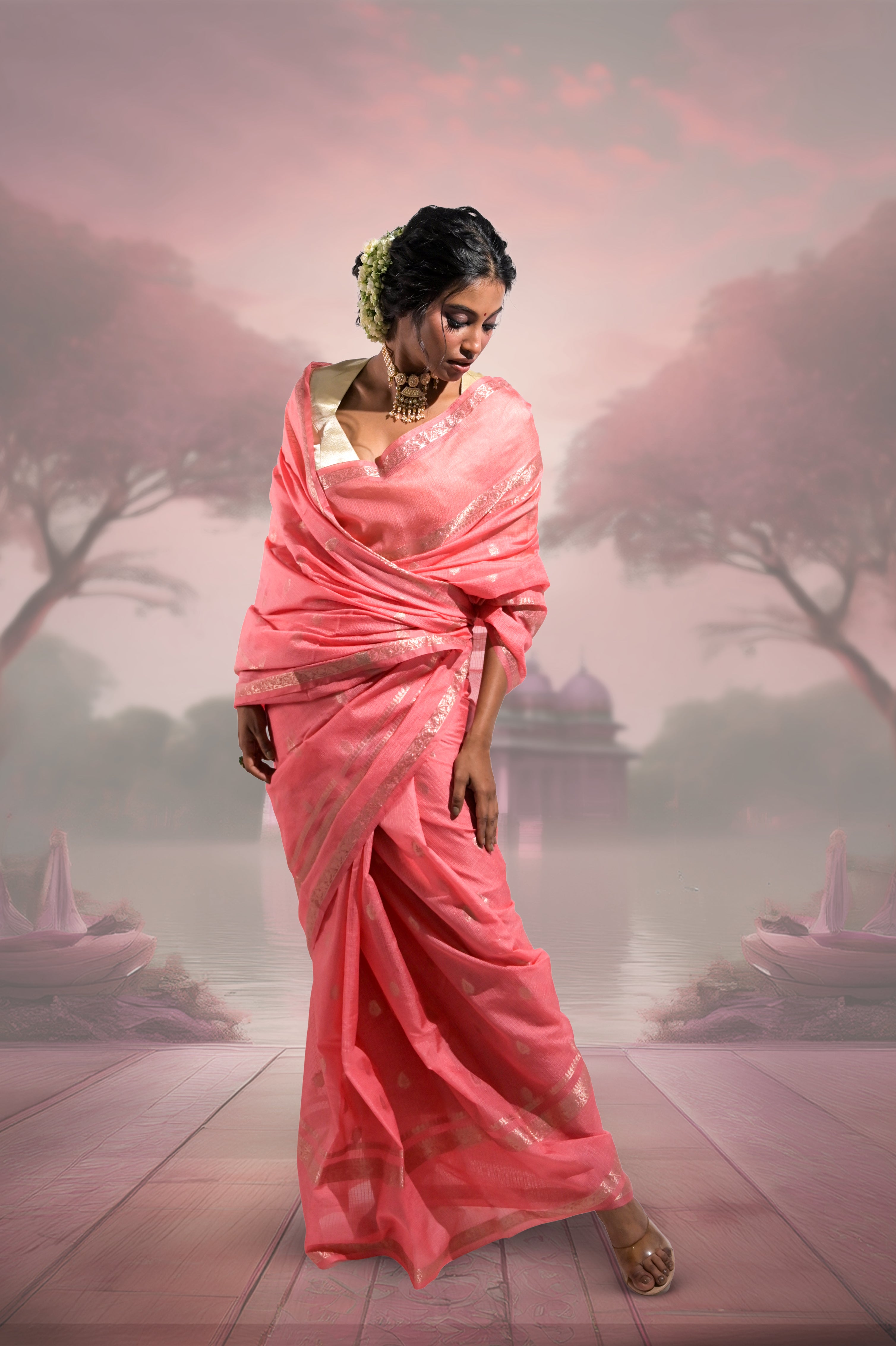 pink-cotton-banarasi-saree-with-floral-motifs