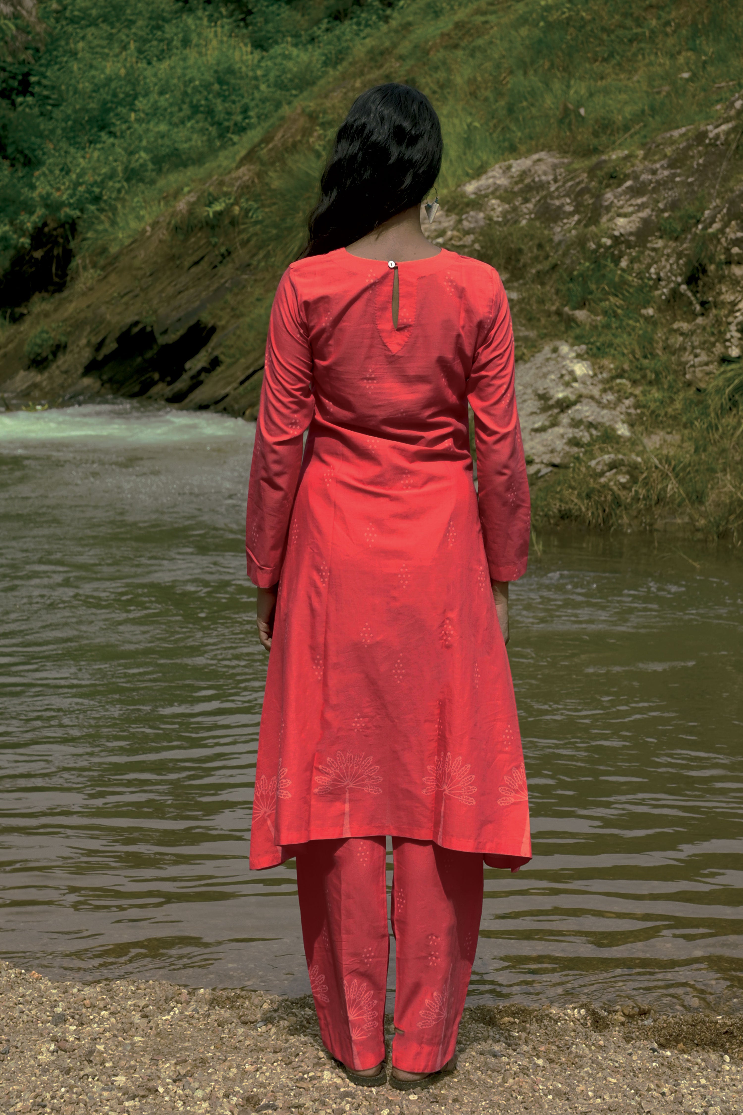 Tavi I Red Cotton Hand Block printed Kurta-pant set
