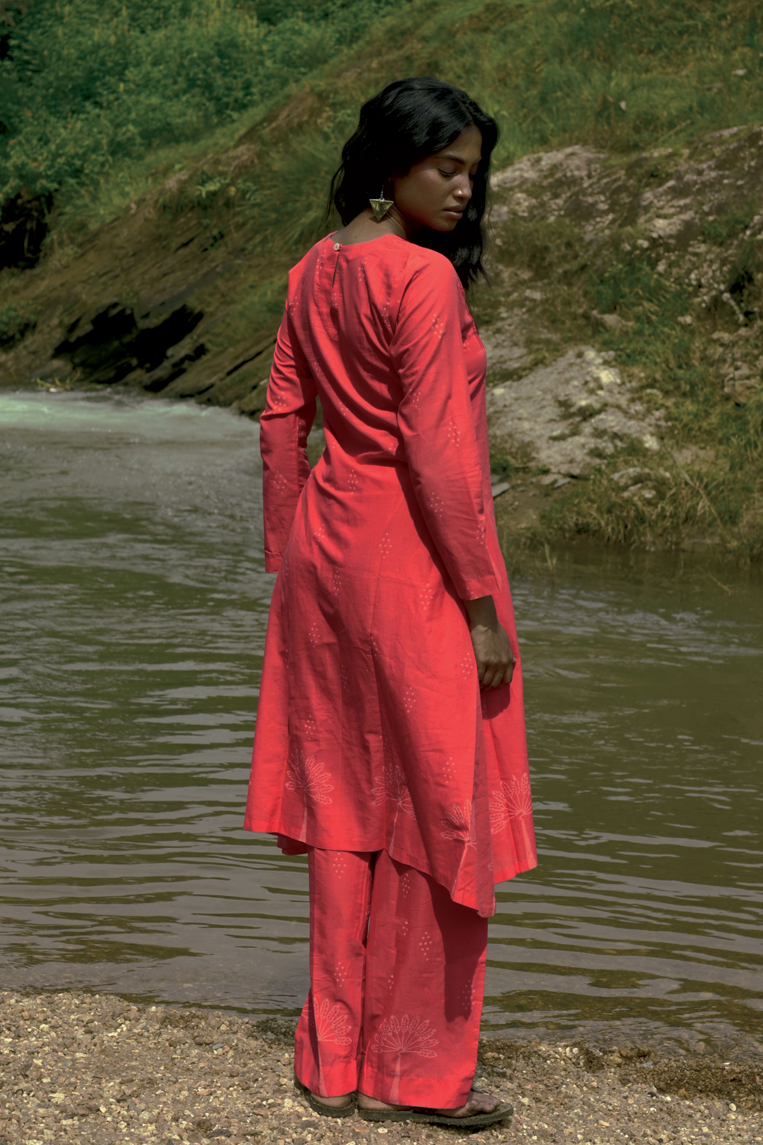 Tavi I Red Cotton Hand Block printed Kurta-pant set