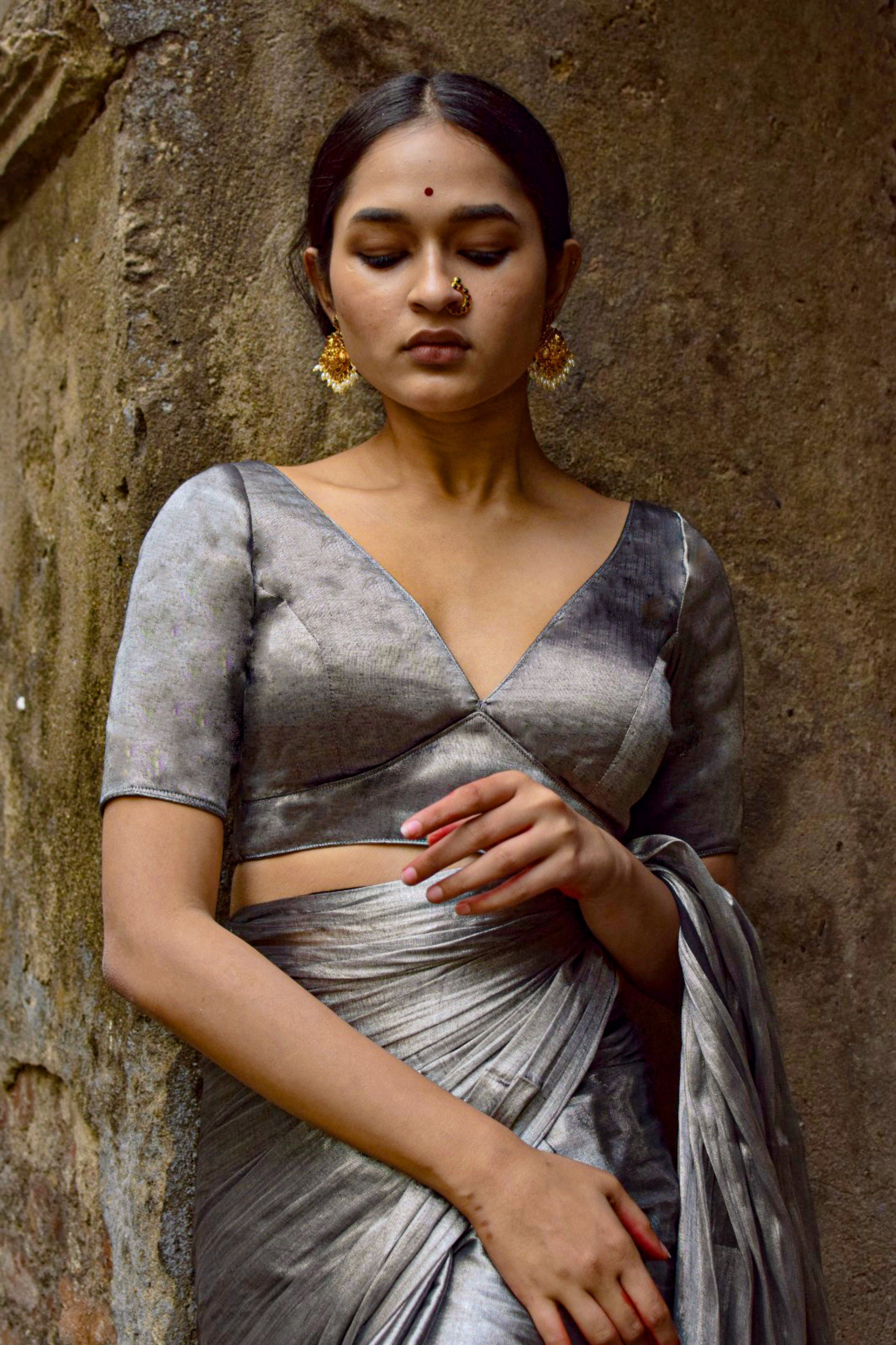 silver-handloom-tissue-plunging-neck-blouse