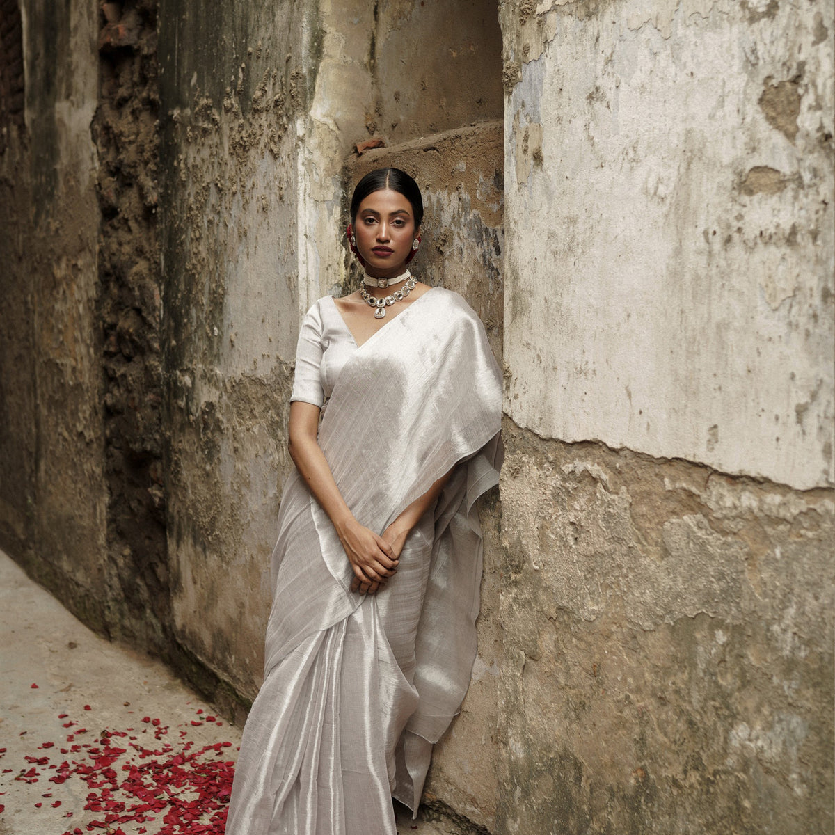 Silver Saree Buy Silver Tissue Silk Saree Online