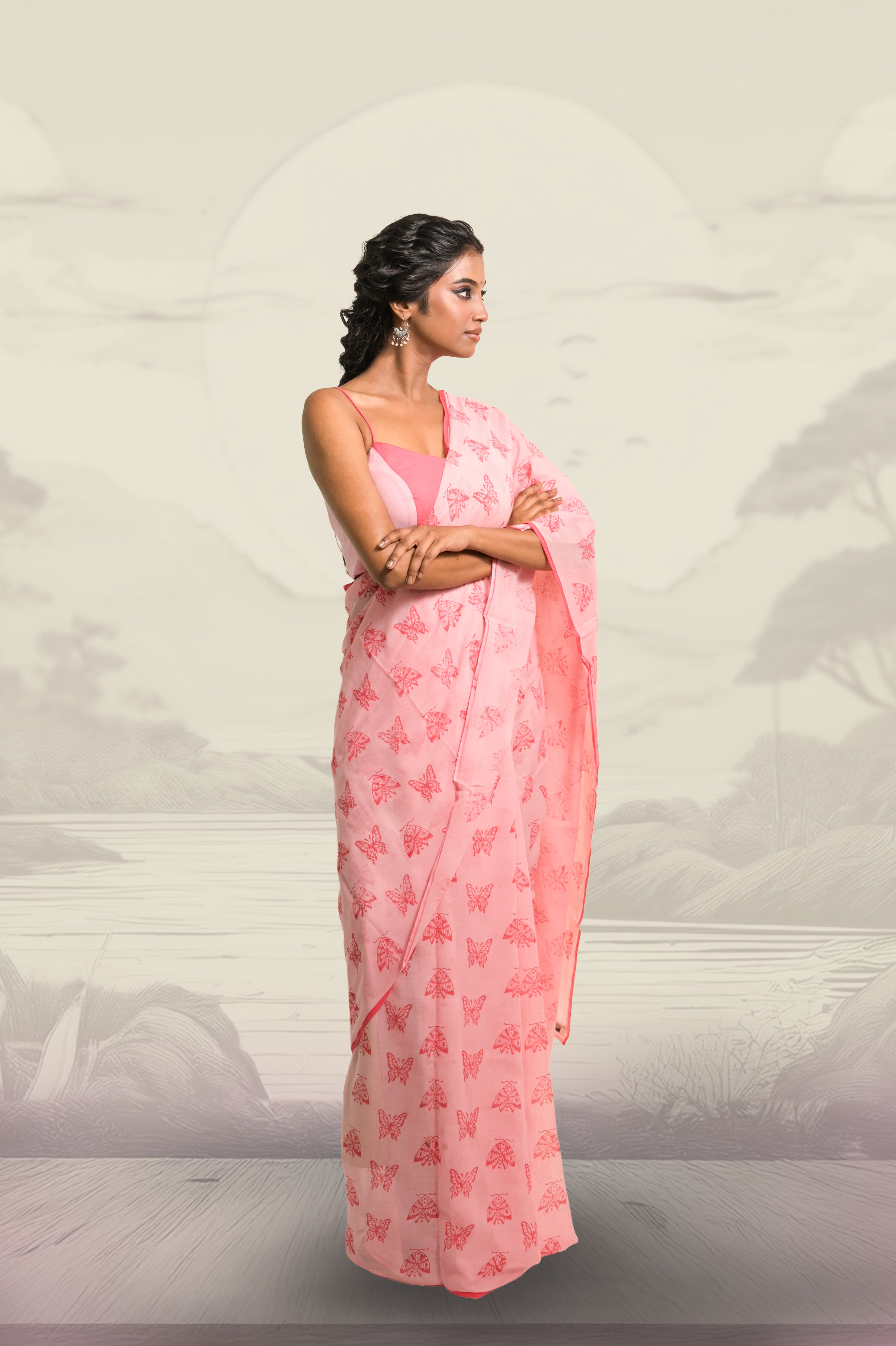 handwoven-baby-pink-mul-cotton-saree-with-handblock-printed-butterfly-motifs