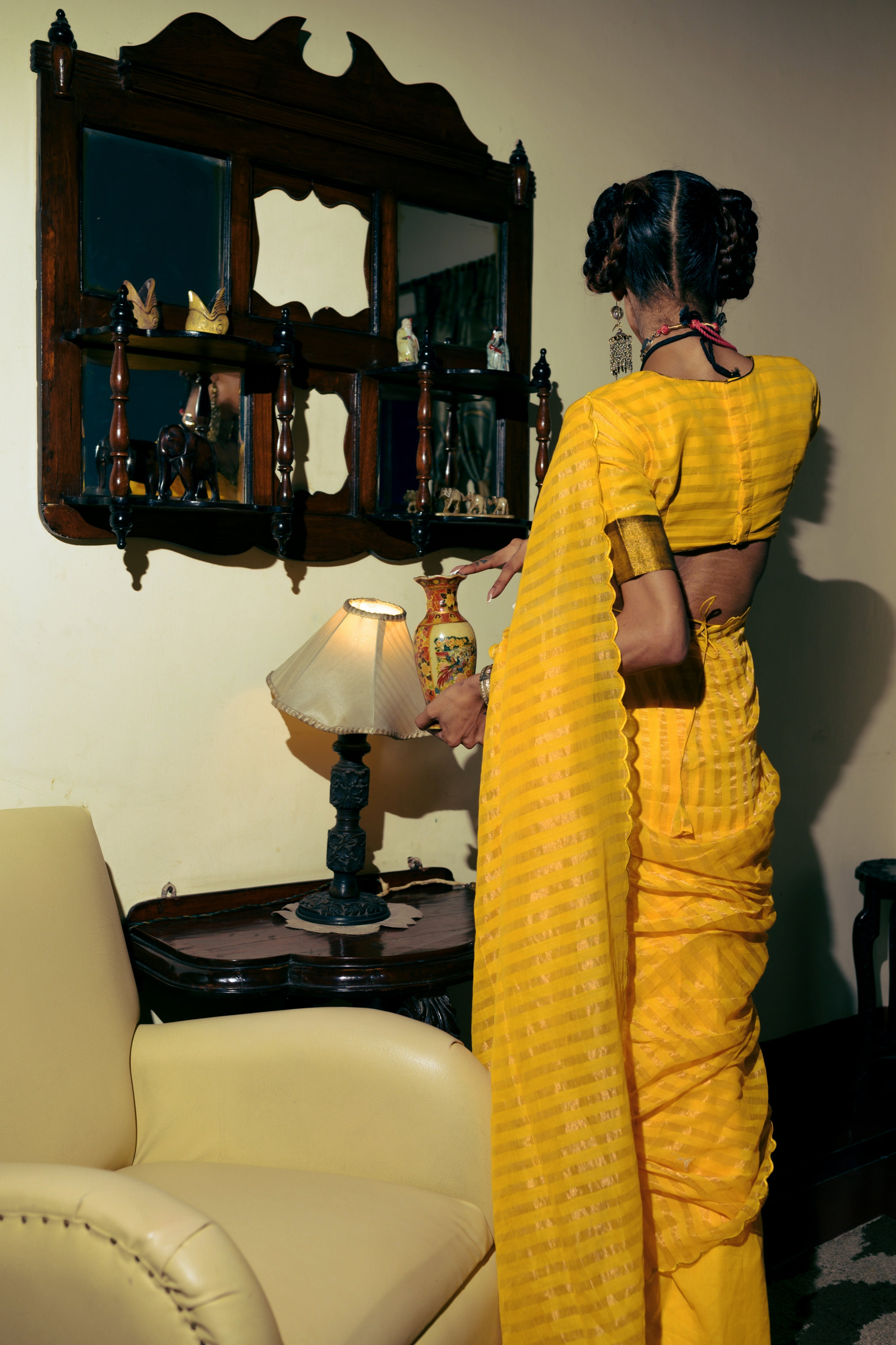 yellow-cotton-handwonen-saree-with-stripes-and-tassels