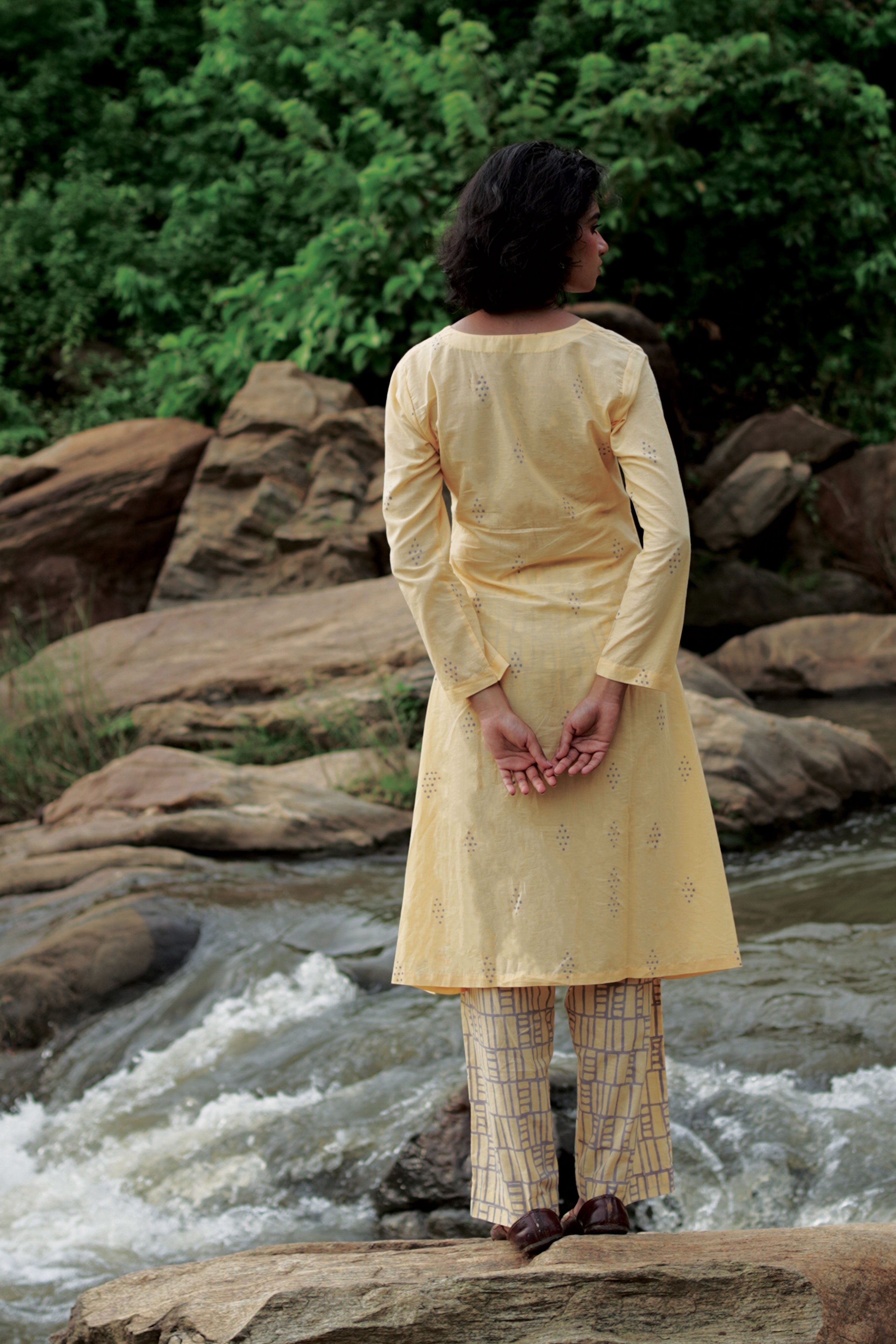 Tia I Yellow Cotton Hand Block printed Kurta-pant set