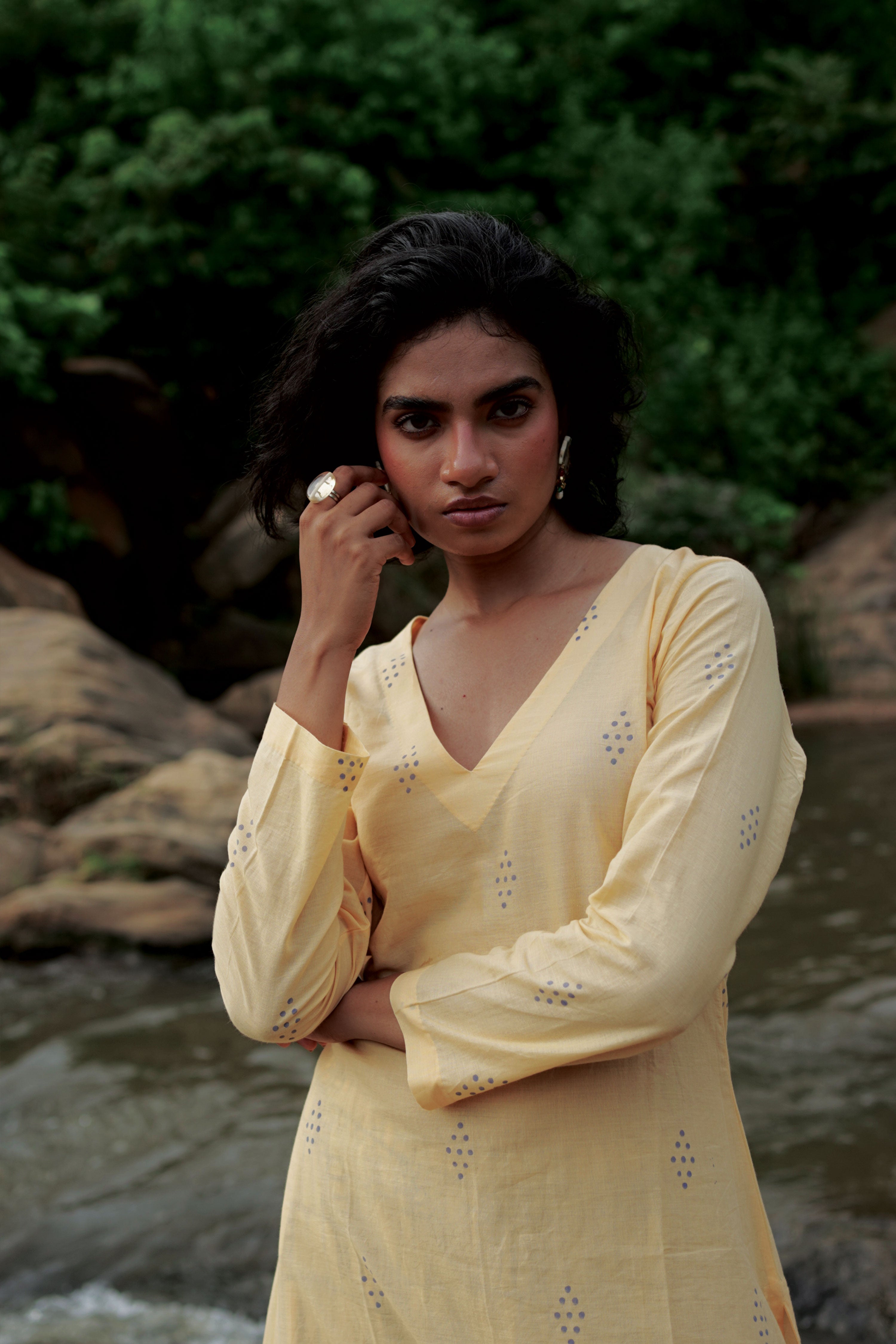 Tia I Yellow Cotton Hand Block printed Kurta-pant set