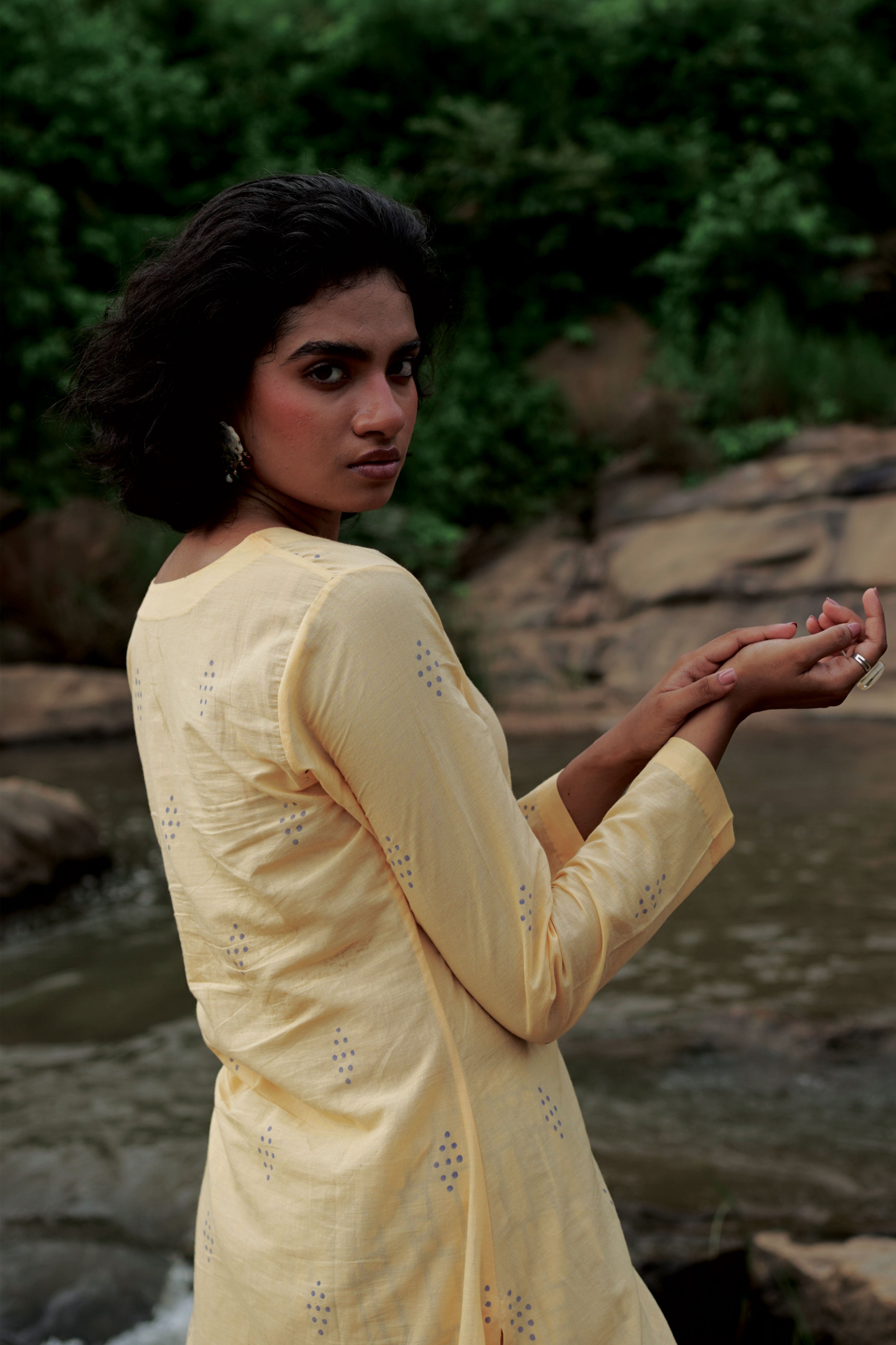 Tia I Yellow Cotton Hand Block printed Kurta-pant set