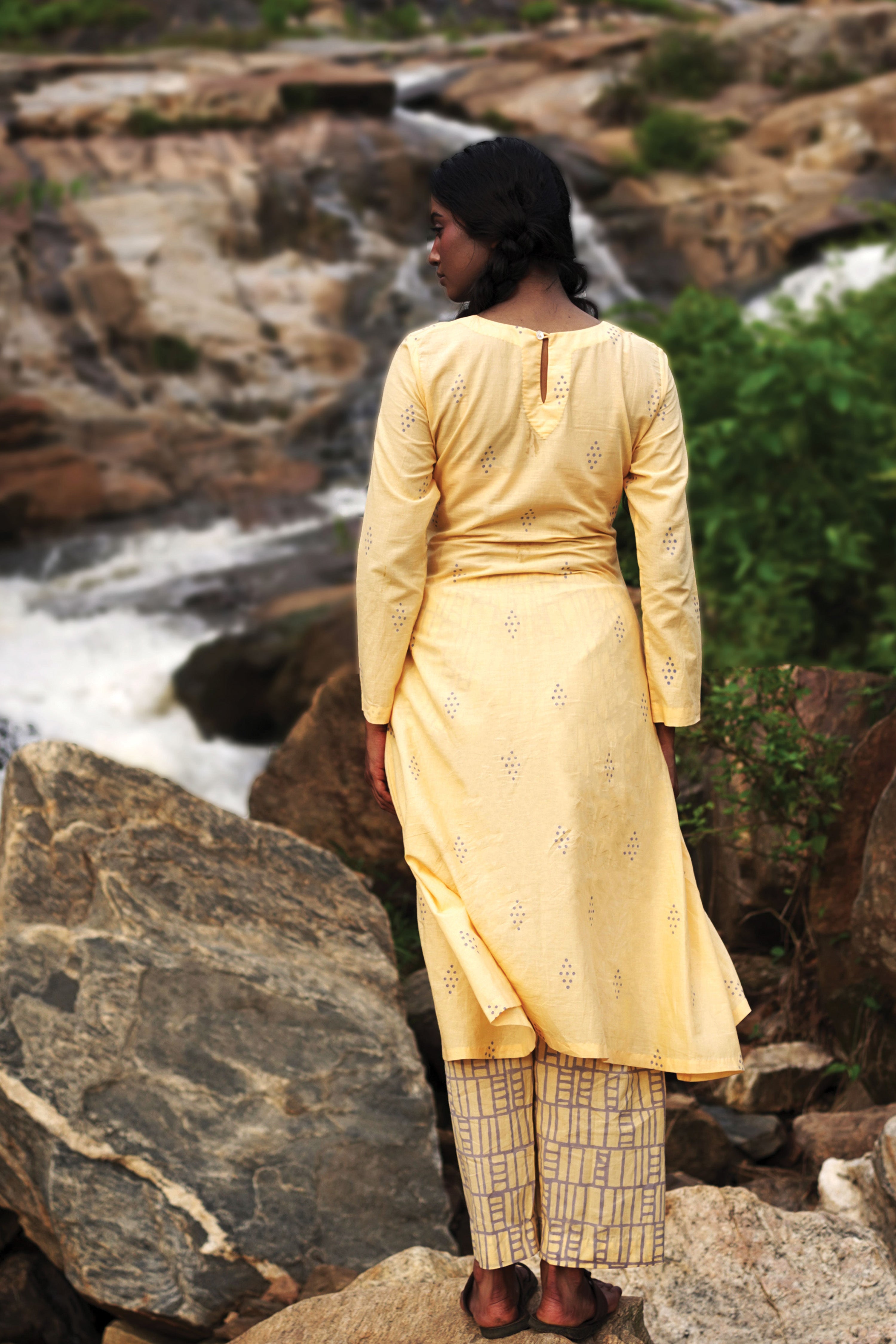 Isha I Yellow Cotton Hand Block printed Kurta-pant set