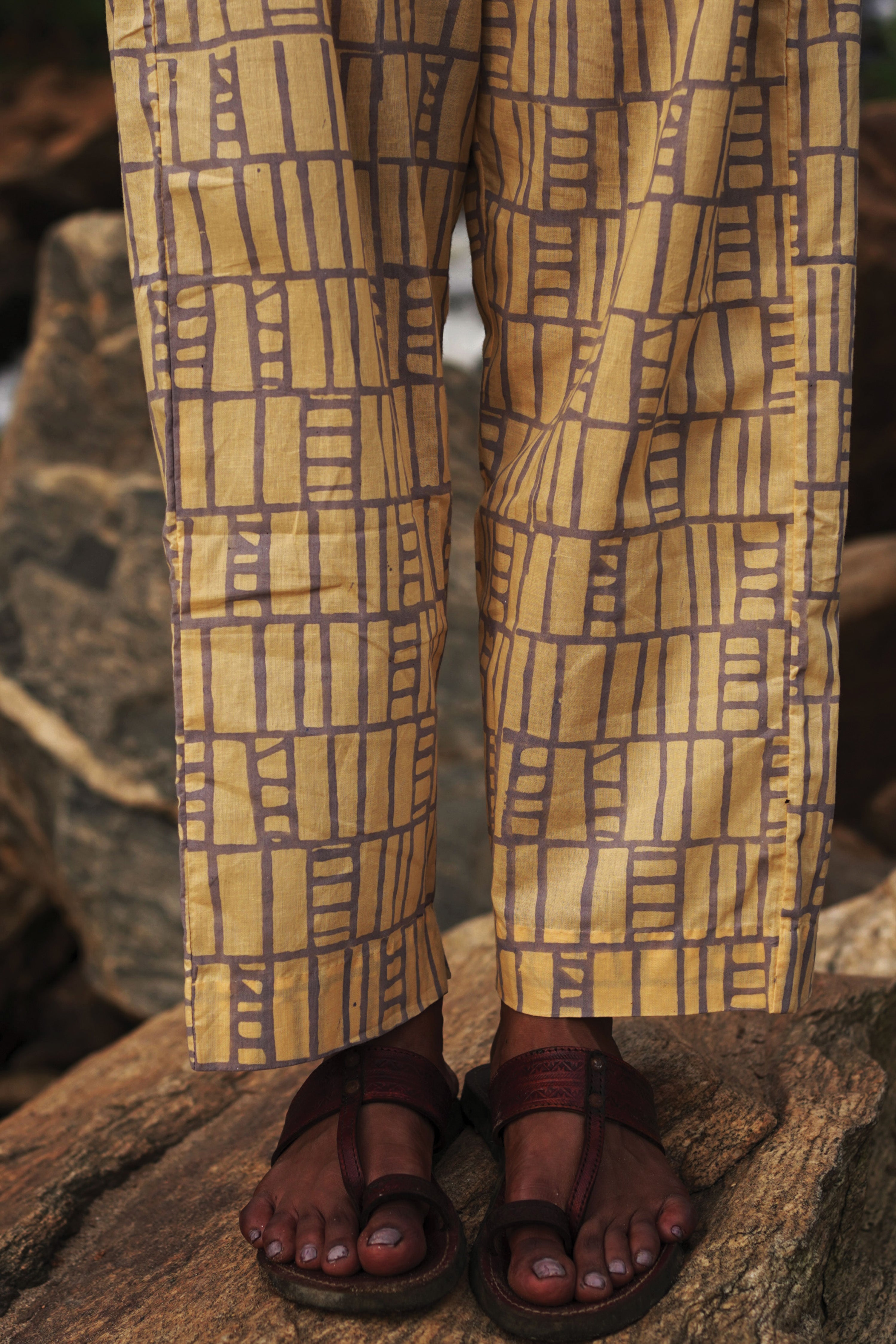Isha I Yellow Cotton Hand Block printed Kurta-pant set