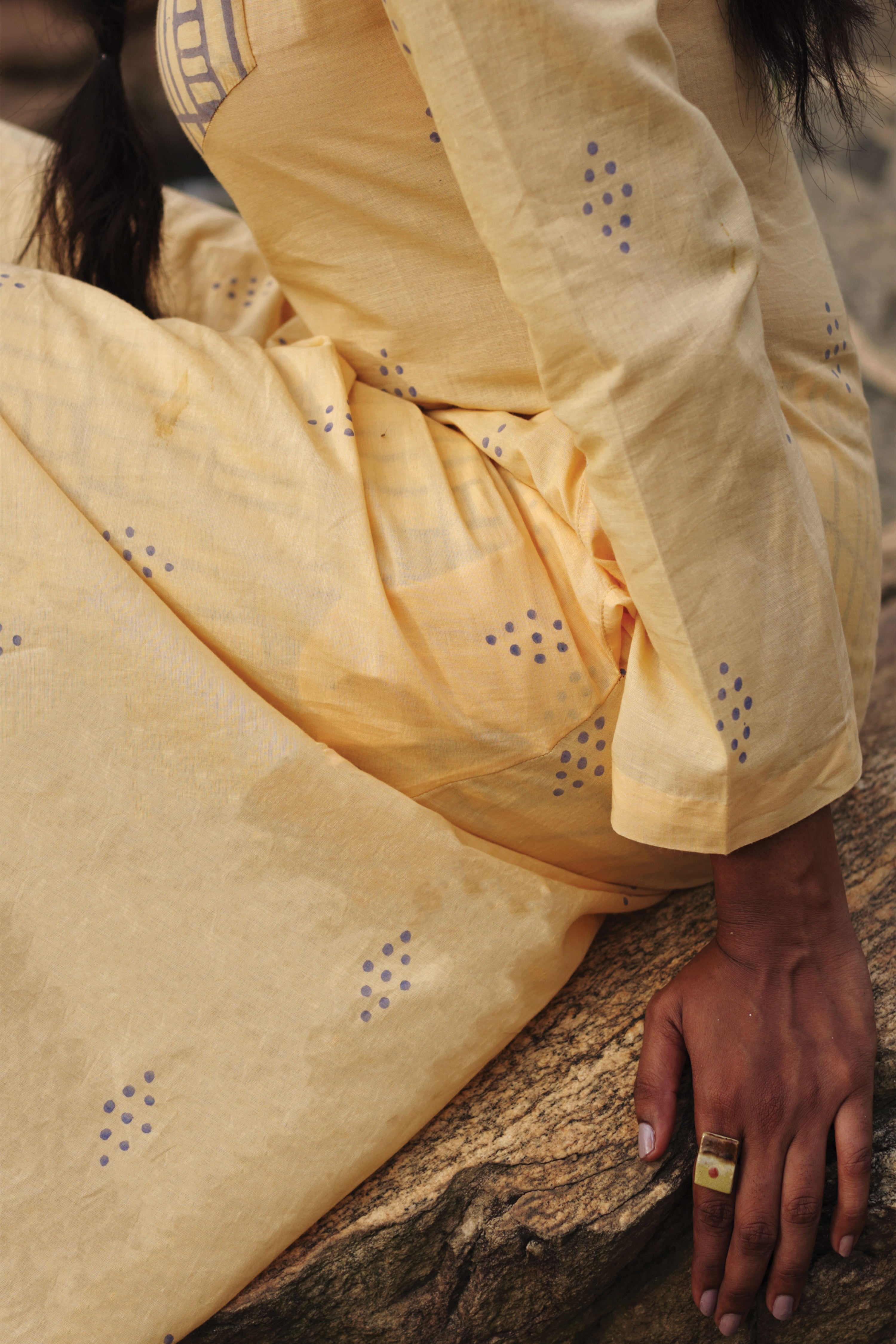 Isha I Yellow Cotton Hand Block printed Kurta-pant set