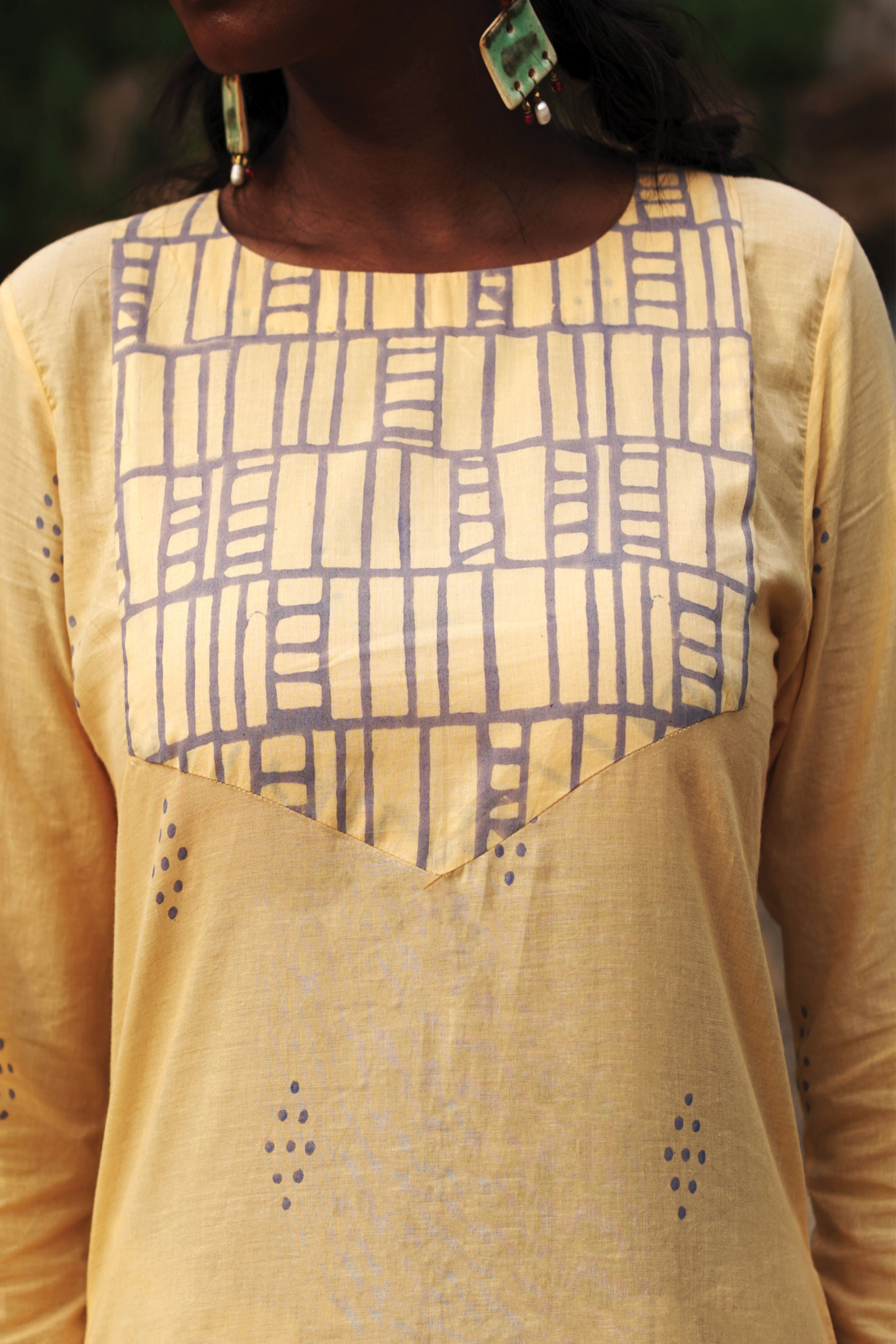 Isha I Yellow Cotton Hand Block printed Kurta-pant set