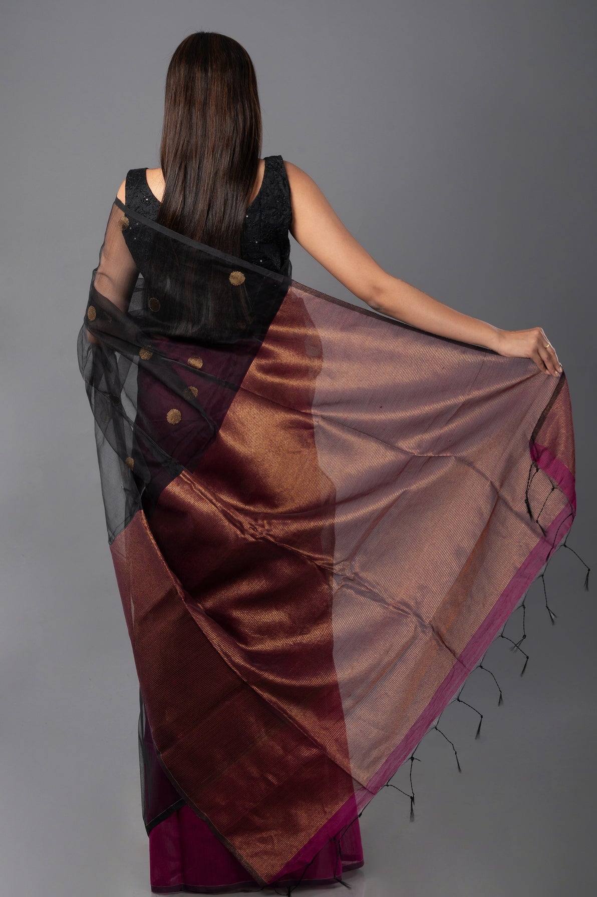 Black-wine handloom designer cotton silk saree