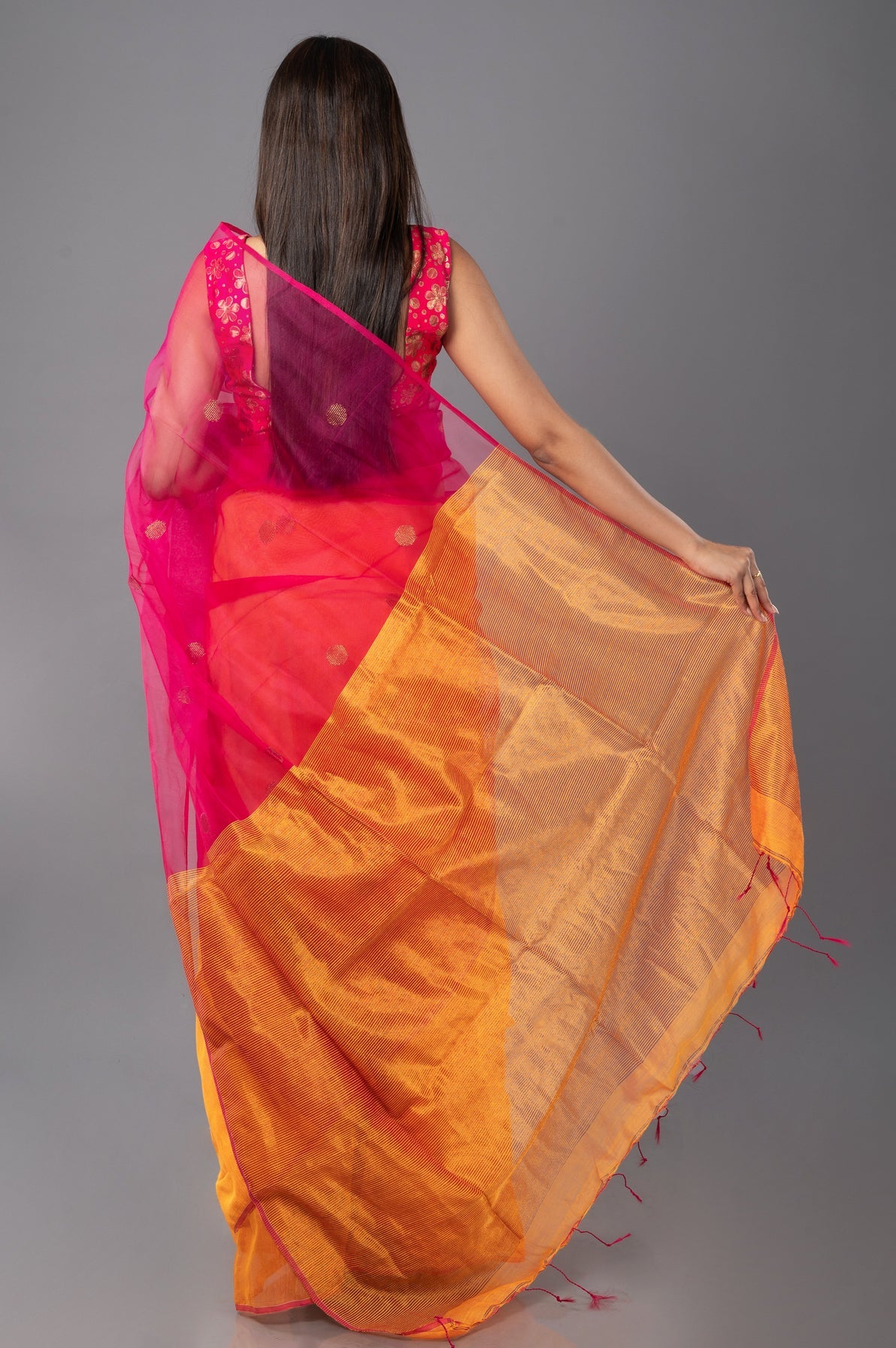 mustard-pink-candy handloom saree